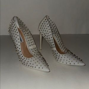 White and Gold Stiletto Heels with Studded Design
